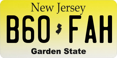 NJ license plate B60FAH