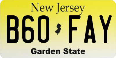 NJ license plate B60FAY