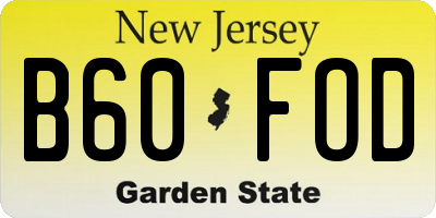 NJ license plate B60FOD