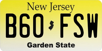 NJ license plate B60FSW