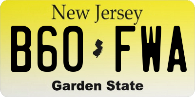 NJ license plate B60FWA