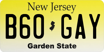 NJ license plate B60GAY