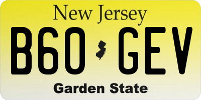 NJ license plate B60GEV