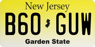 NJ license plate B60GUW