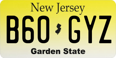 NJ license plate B60GYZ