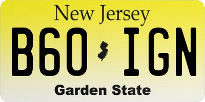 NJ license plate B60IGN