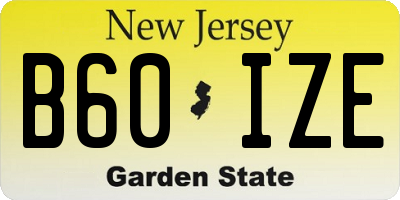NJ license plate B60IZE