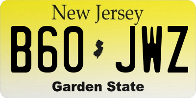 NJ license plate B60JWZ