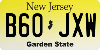 NJ license plate B60JXW
