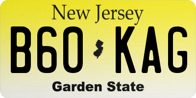 NJ license plate B60KAG