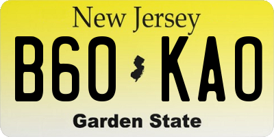 NJ license plate B60KAO