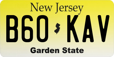 NJ license plate B60KAV
