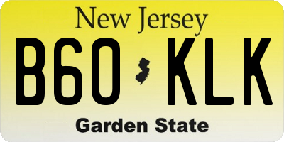 NJ license plate B60KLK