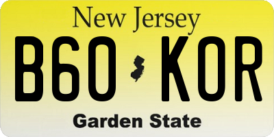 NJ license plate B60KOR