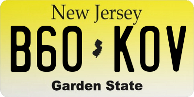 NJ license plate B60KOV