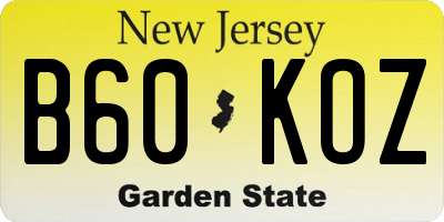 NJ license plate B60KOZ