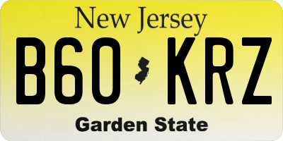 NJ license plate B60KRZ