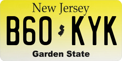 NJ license plate B60KYK