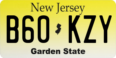 NJ license plate B60KZY