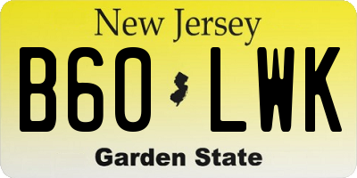 NJ license plate B60LWK
