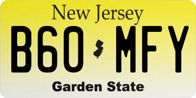 NJ license plate B60MFY