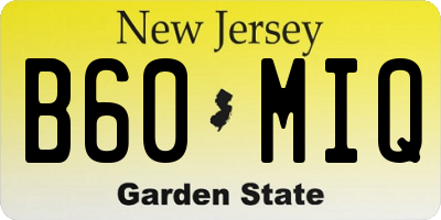 NJ license plate B60MIQ