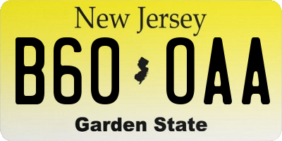 NJ license plate B60OAA