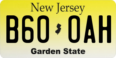 NJ license plate B60OAH