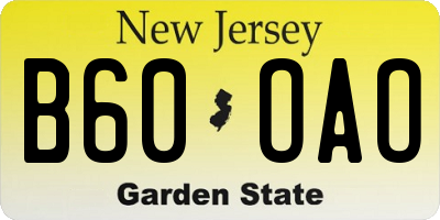 NJ license plate B60OAO