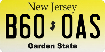 NJ license plate B60OAS