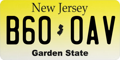 NJ license plate B60OAV