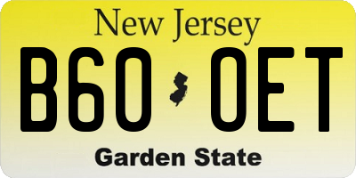 NJ license plate B60OET