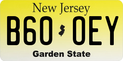 NJ license plate B60OEY