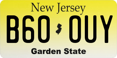 NJ license plate B60OUY
