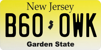 NJ license plate B60OWK