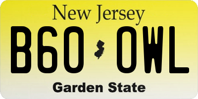 NJ license plate B60OWL