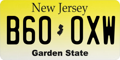 NJ license plate B60OXW