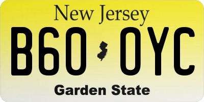 NJ license plate B60OYC