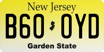 NJ license plate B60OYD