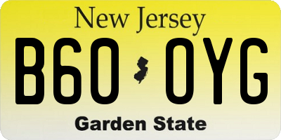 NJ license plate B60OYG