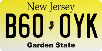 NJ license plate B60OYK