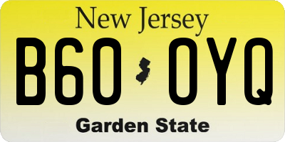 NJ license plate B60OYQ