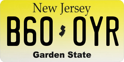 NJ license plate B60OYR
