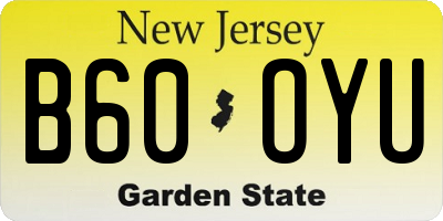 NJ license plate B60OYU