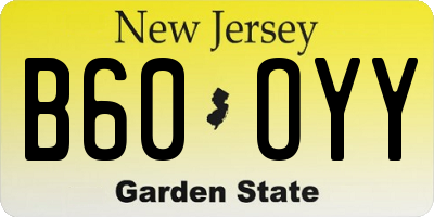 NJ license plate B60OYY