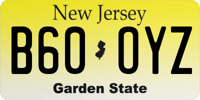 NJ license plate B60OYZ