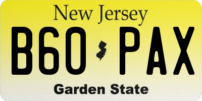 NJ license plate B60PAX