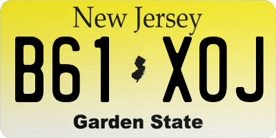 NJ license plate B61XOJ