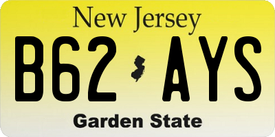 NJ license plate B62AYS