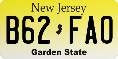 NJ license plate B62FAO
